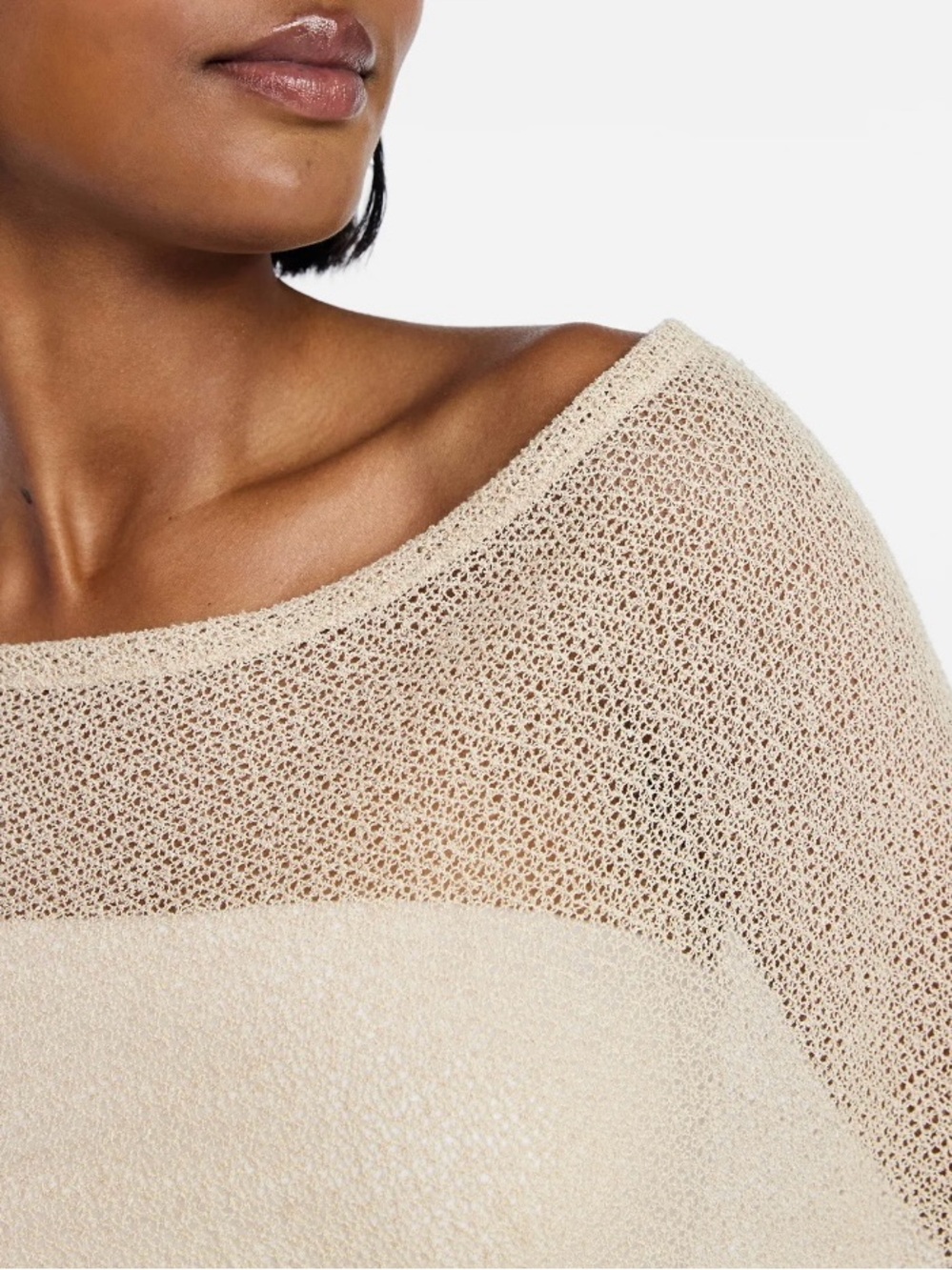 Asymmetrical Hem Sheer Knit Off-Shoulder Poncho Top - Picture 3 of 4